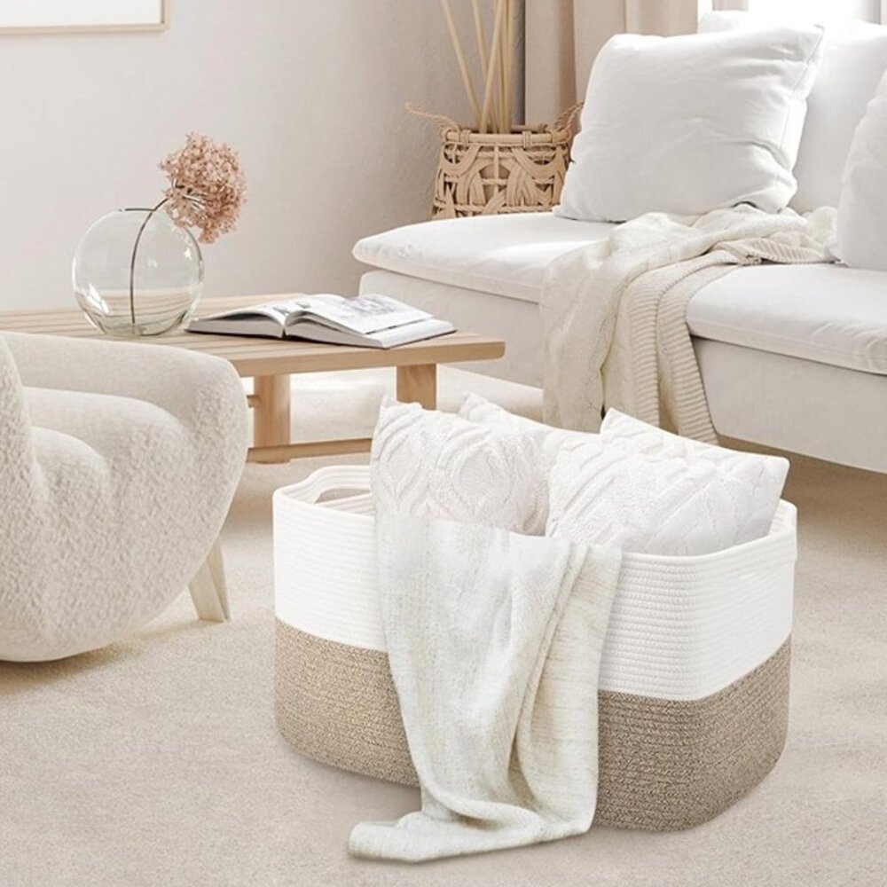NEW Extra Large Cotton Rope Basket, 23.6" x 15.7"x14.1" Rectangle Blanket Basket